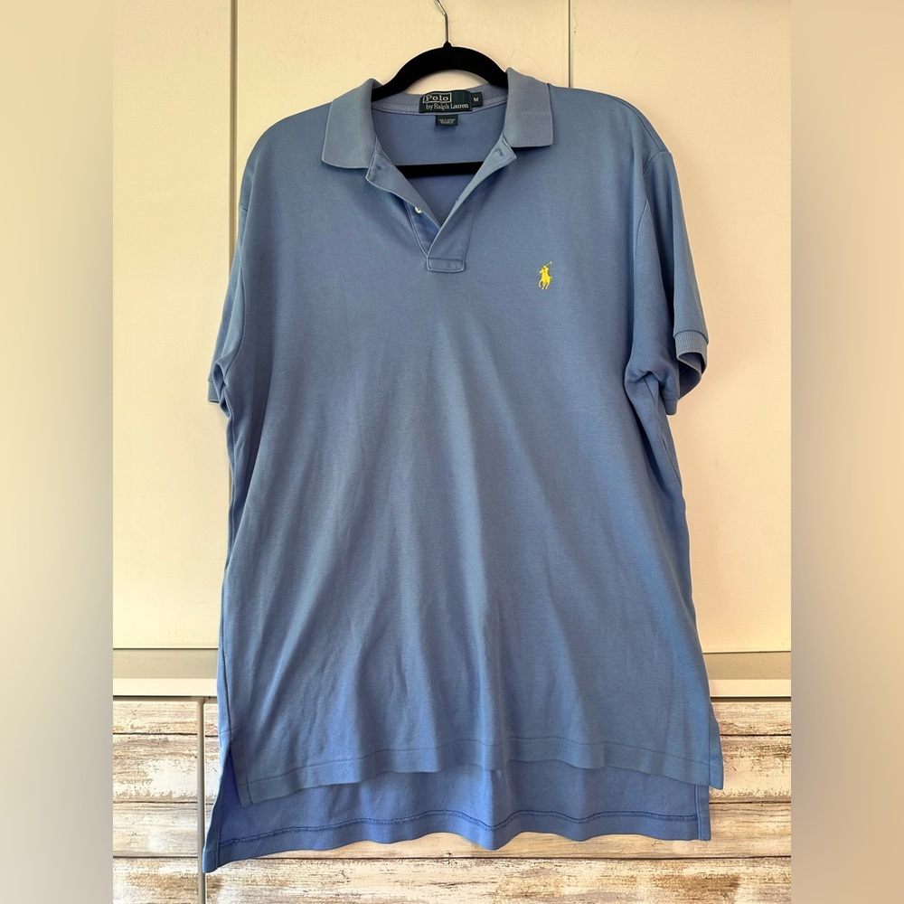 👕 Polo Ralph Lauren Men’s Medium Blue Cotton Polo Shirt Yellow Pony